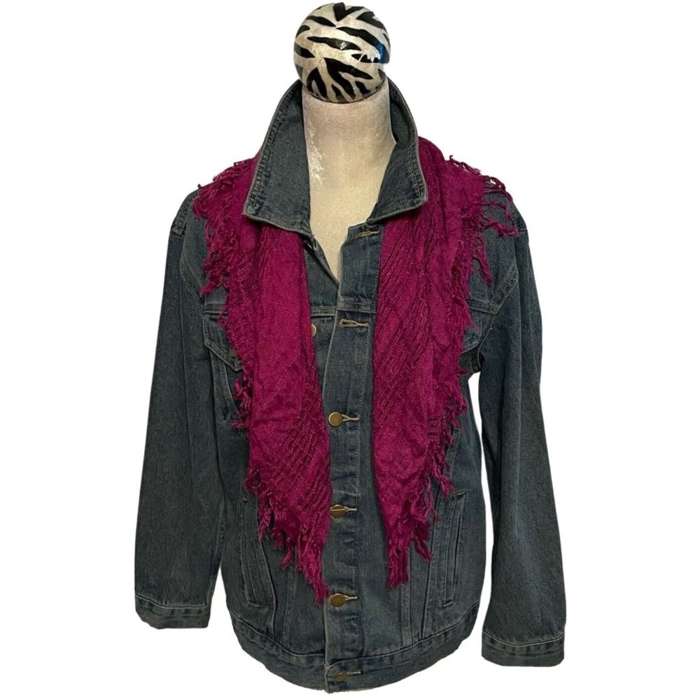 Karma Blue Jean Jacket Womens Size Small Classic Fit 100% Cotton with Scarf